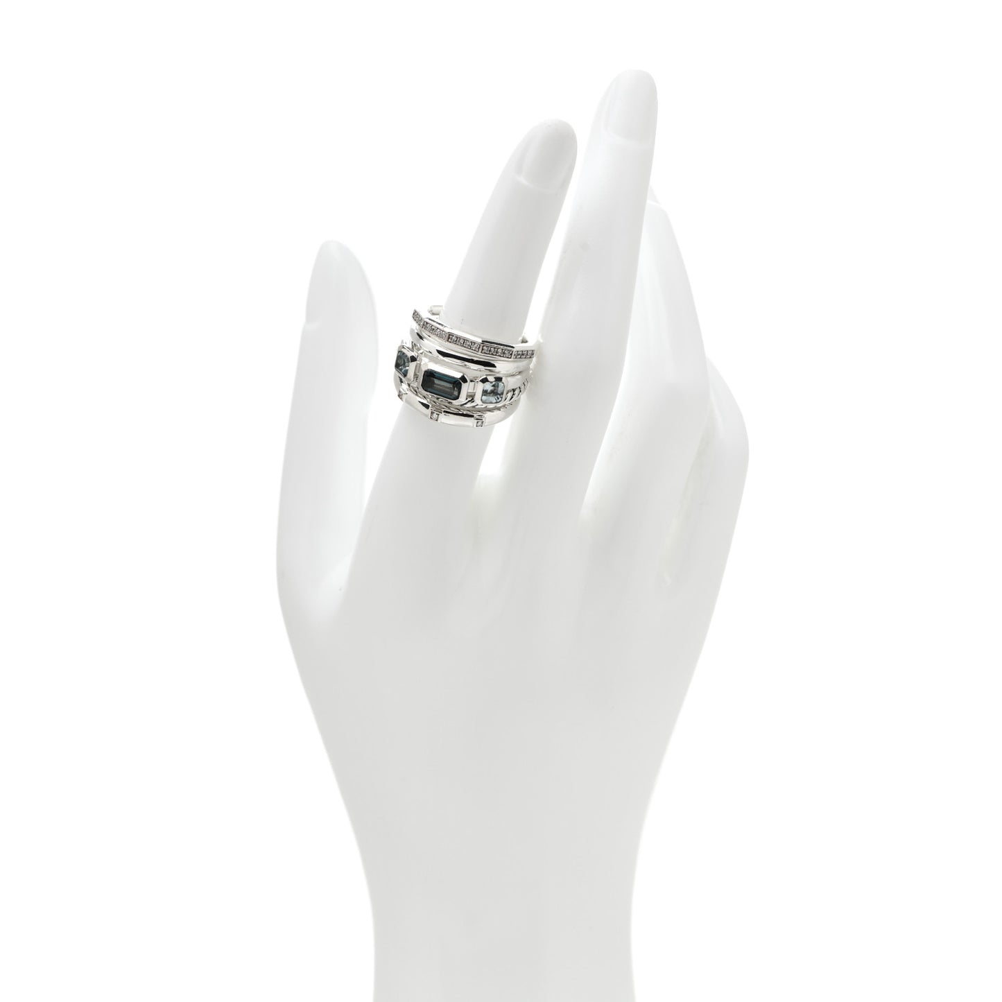 Sterling Silver Diamond Hampton Blue Topaz 15mm Stax Five-Row Ring 54 6.75