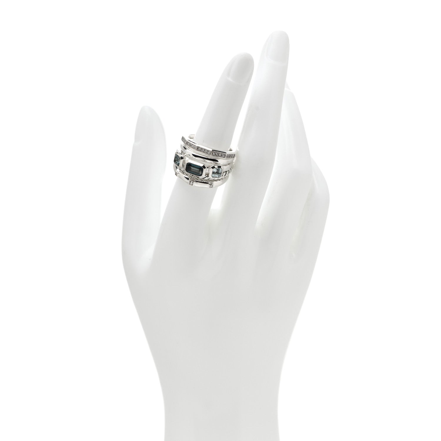 David Yurman Sterling Silver Diamond Hampton Blue Topaz 15mm Stax Five-Row Ring 54 6.75 2 of 5