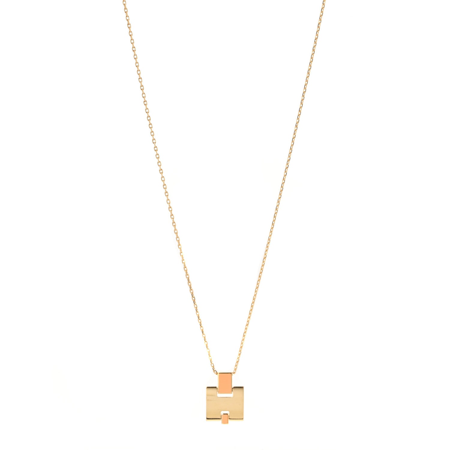 Hermes Gold Plated Lacquered Eileen Pendant Necklace Rose Dragee 1 of 6