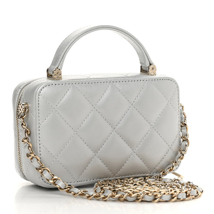 Chanel Metallic Lambskin Quilted Top Handle Vanity Case Silver 3 of 10