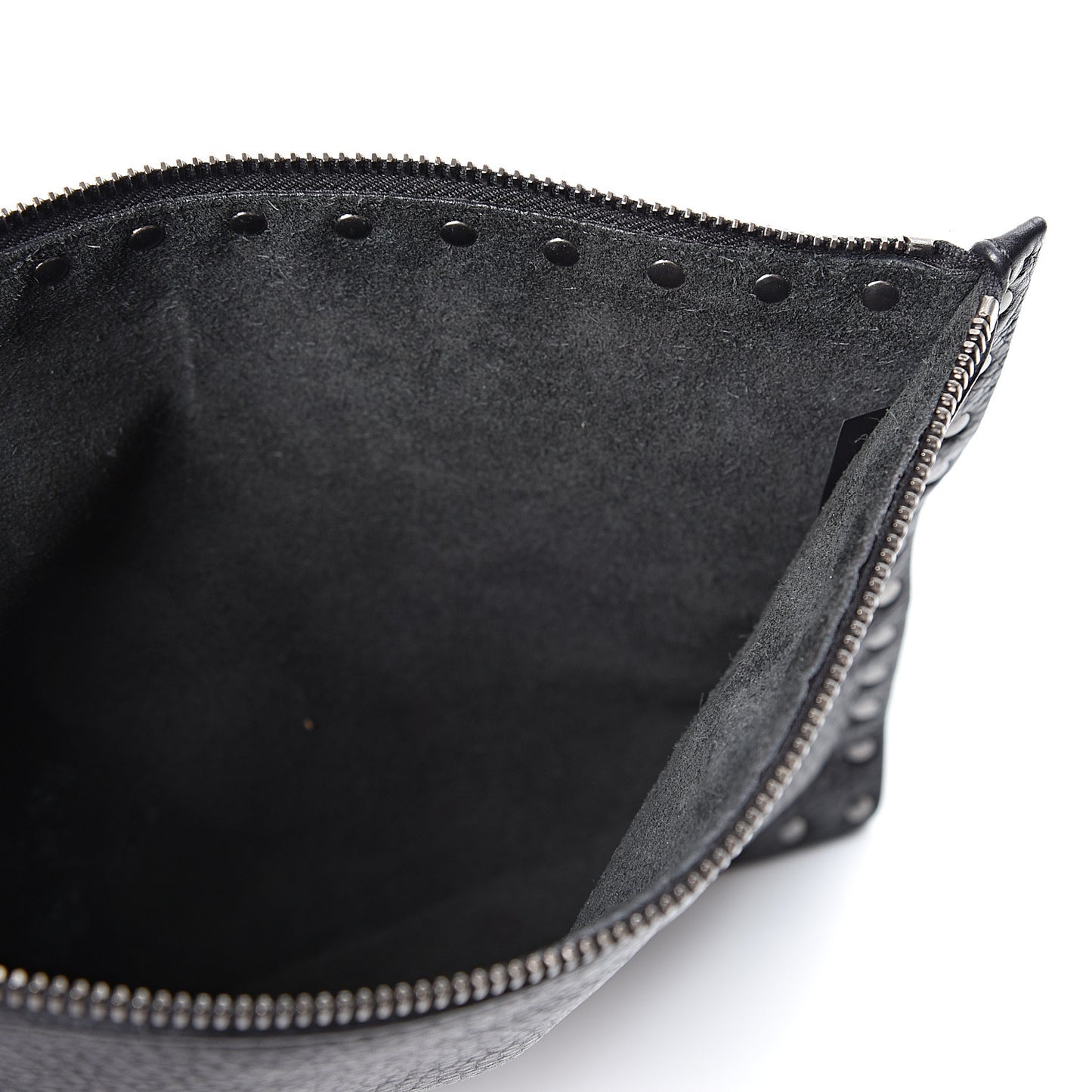 Pebbled Calfskin Large Rockstud Zip Pouch Black