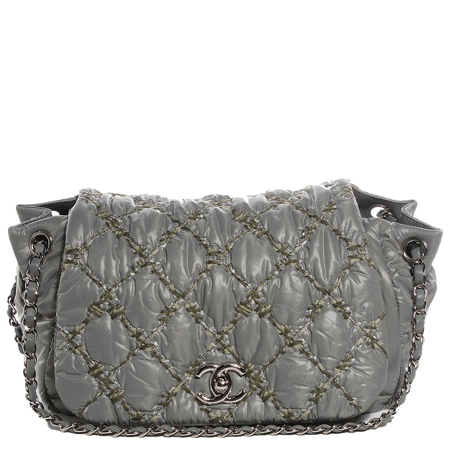 Nylon Quilted Tweed Stitch Bubble Flap Grey