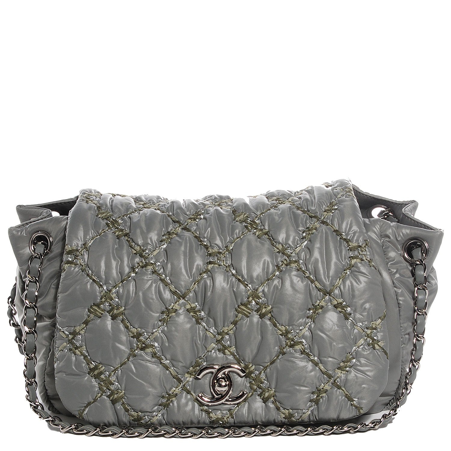 Chanel Nylon Quilted Tweed Stitch Bubble Flap Grey 1 of 7