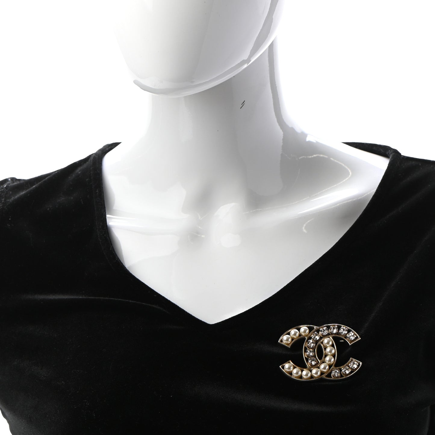 Pearl Crystal CC Brooch Gold Pearly White
