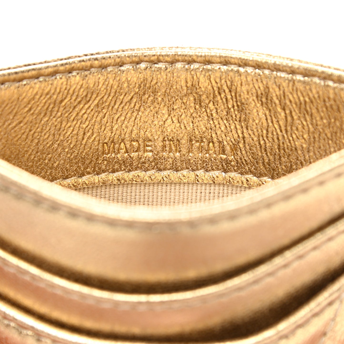 Metallic Lambskin Quilted CC Card Holder Gold