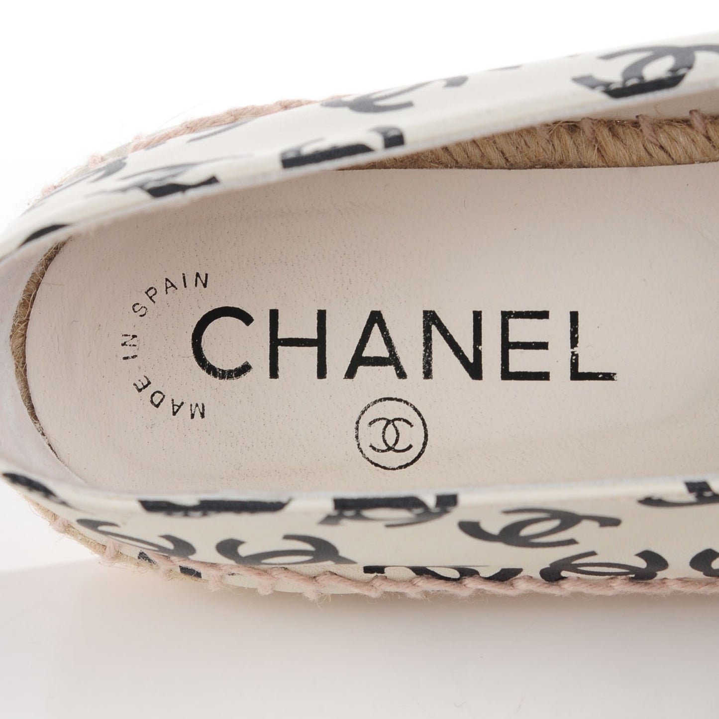 Lambskin Printed CC Espadrilles 38 White Black