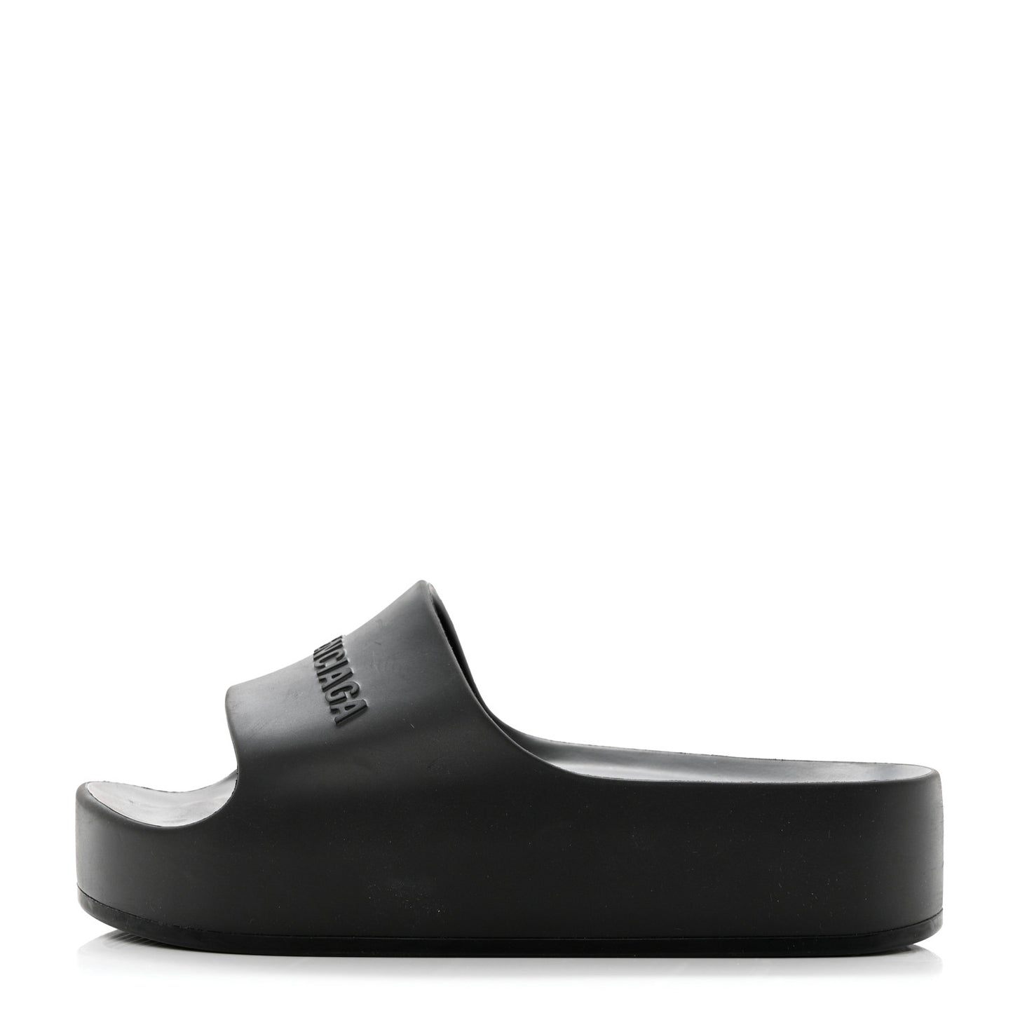 Rubber Chunky Platform Slide Sandals 38 Black