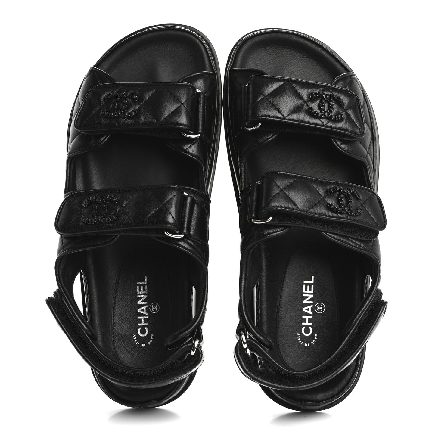 Lambskin Quilted Velcro Dad Sandals 36.5 So Black