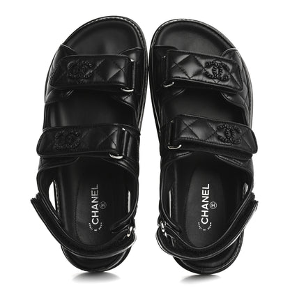 Chanel Lambskin Quilted Velcro Dad Sandals 36.5 So Black 2 of 10
