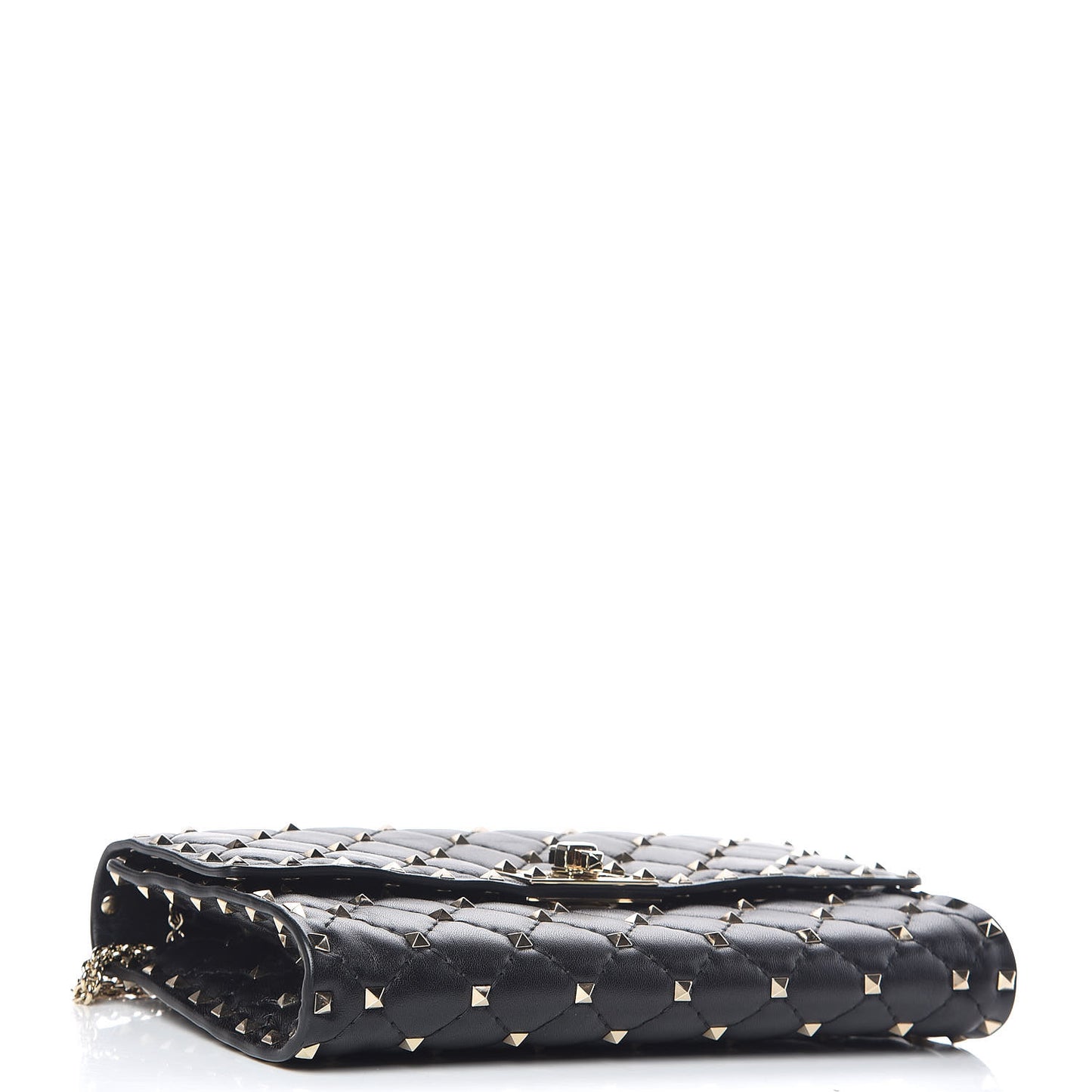 Lambskin Rockstud Spike Wallet on Chain Black