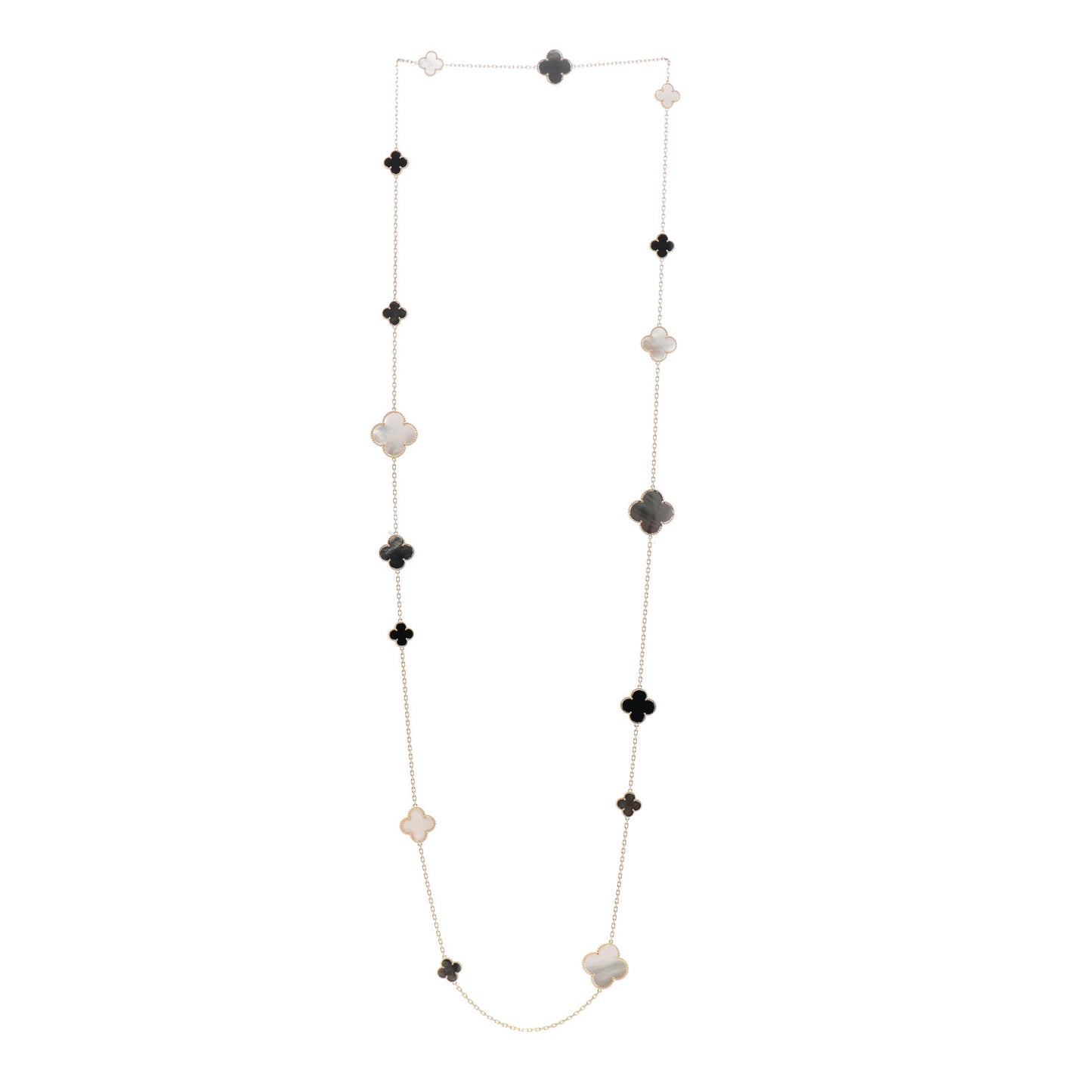 18K Yellow Gold Onyx Mother of Pearl 16 Motifs Magic Alhambra Necklace