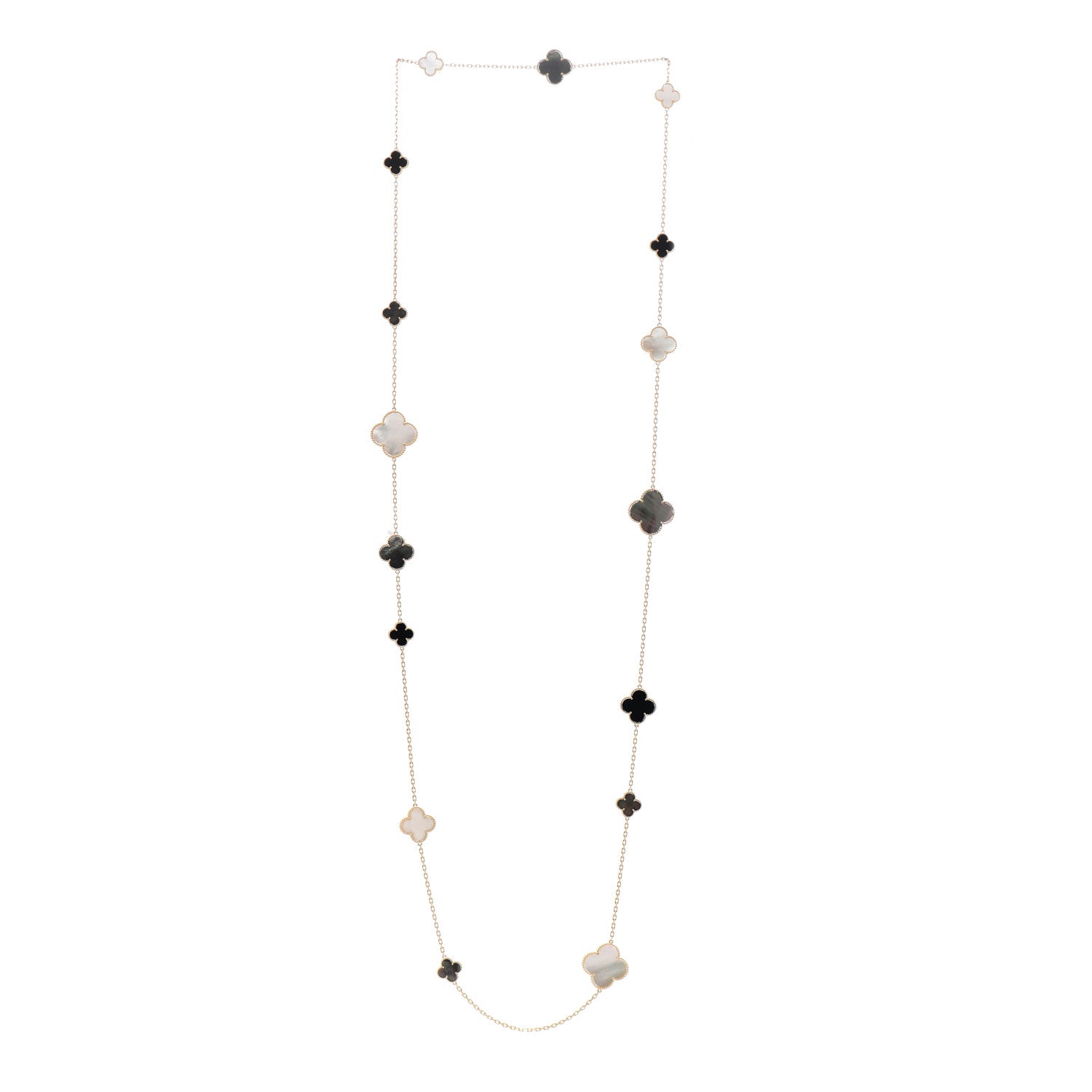 Van Cleef & Arpels 18K Yellow Gold Onyx Mother of Pearl 16 Motifs Magic Alhambra Necklace 3 of 4