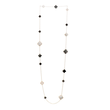 Van Cleef & Arpels 18K Yellow Gold Onyx Mother of Pearl 16 Motifs Magic Alhambra Necklace 3 of 4