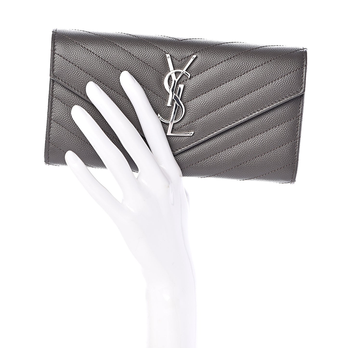 Grain De Poudre Matelasse Chevron Monogram Flap Wallet Fog
