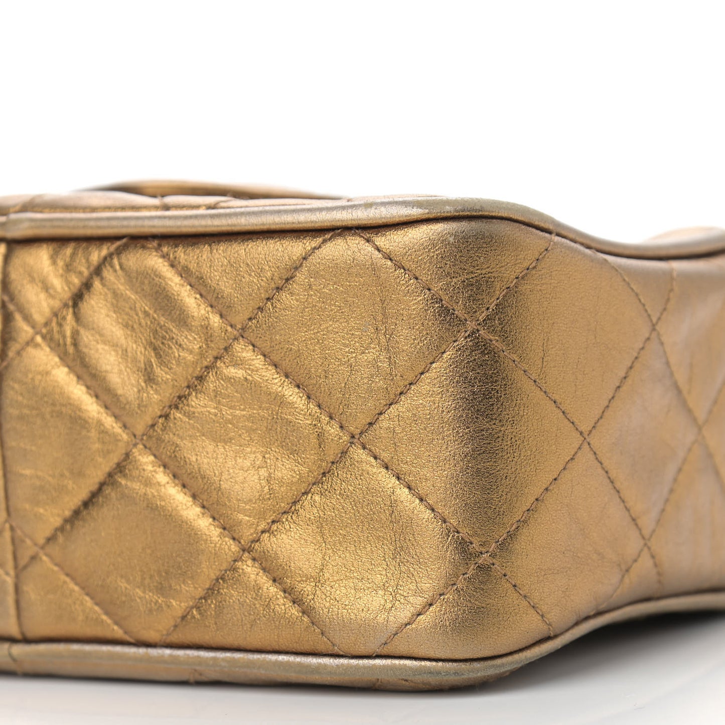 Metallic Lambskin Quilted Tassel Camera Case Gold