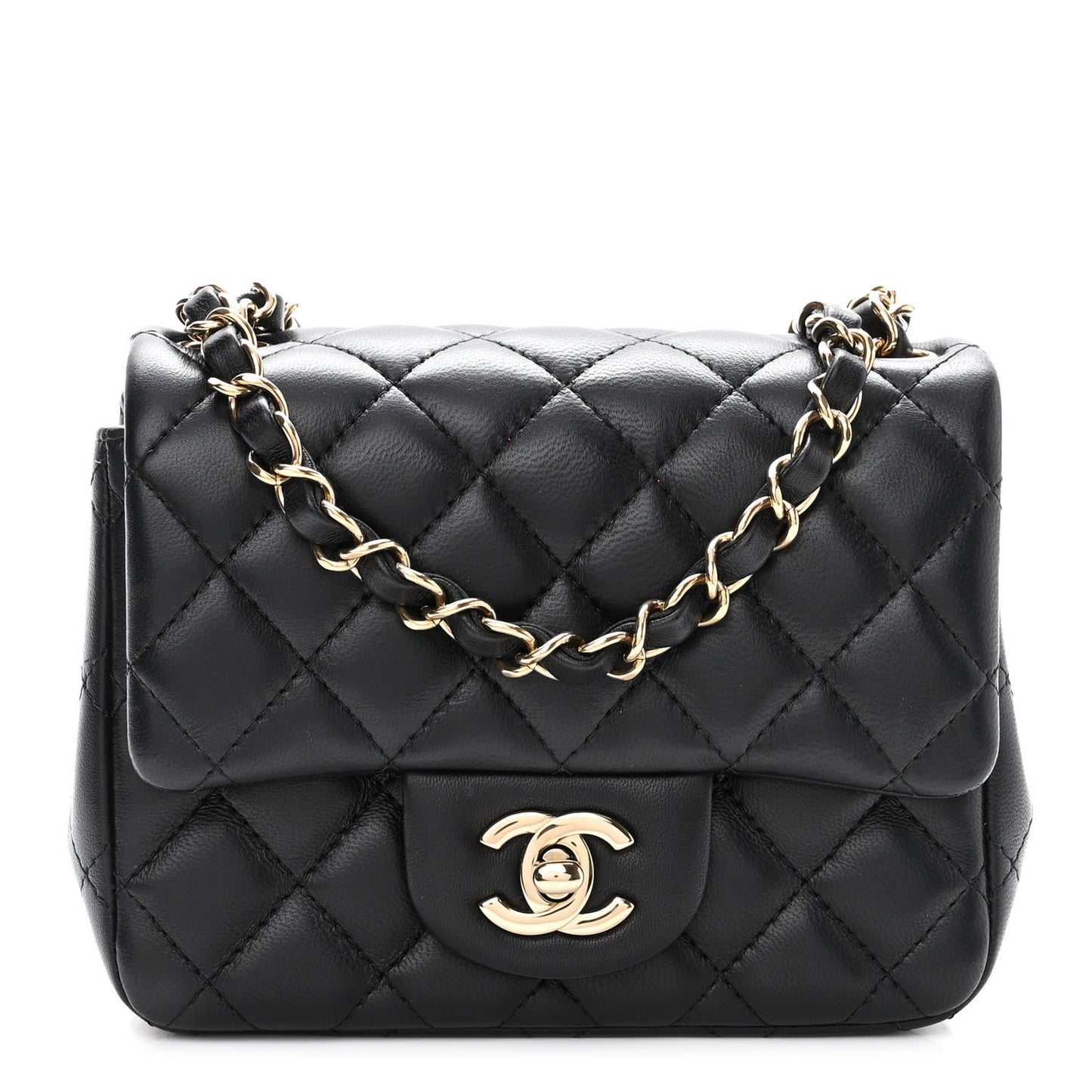 Lambskin Quilted Mini Square Flap Black