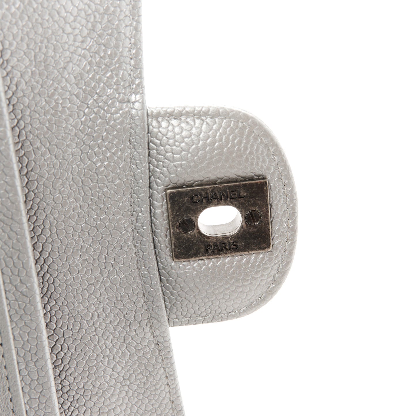 Metallic Caviar Quilted Medium Double Flap Silver
