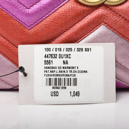 Gucci Laminated Nappa Matelasse Small GG Marmont Chain Shoulder Bag Fuxia Rosso Rosa 11 of 11