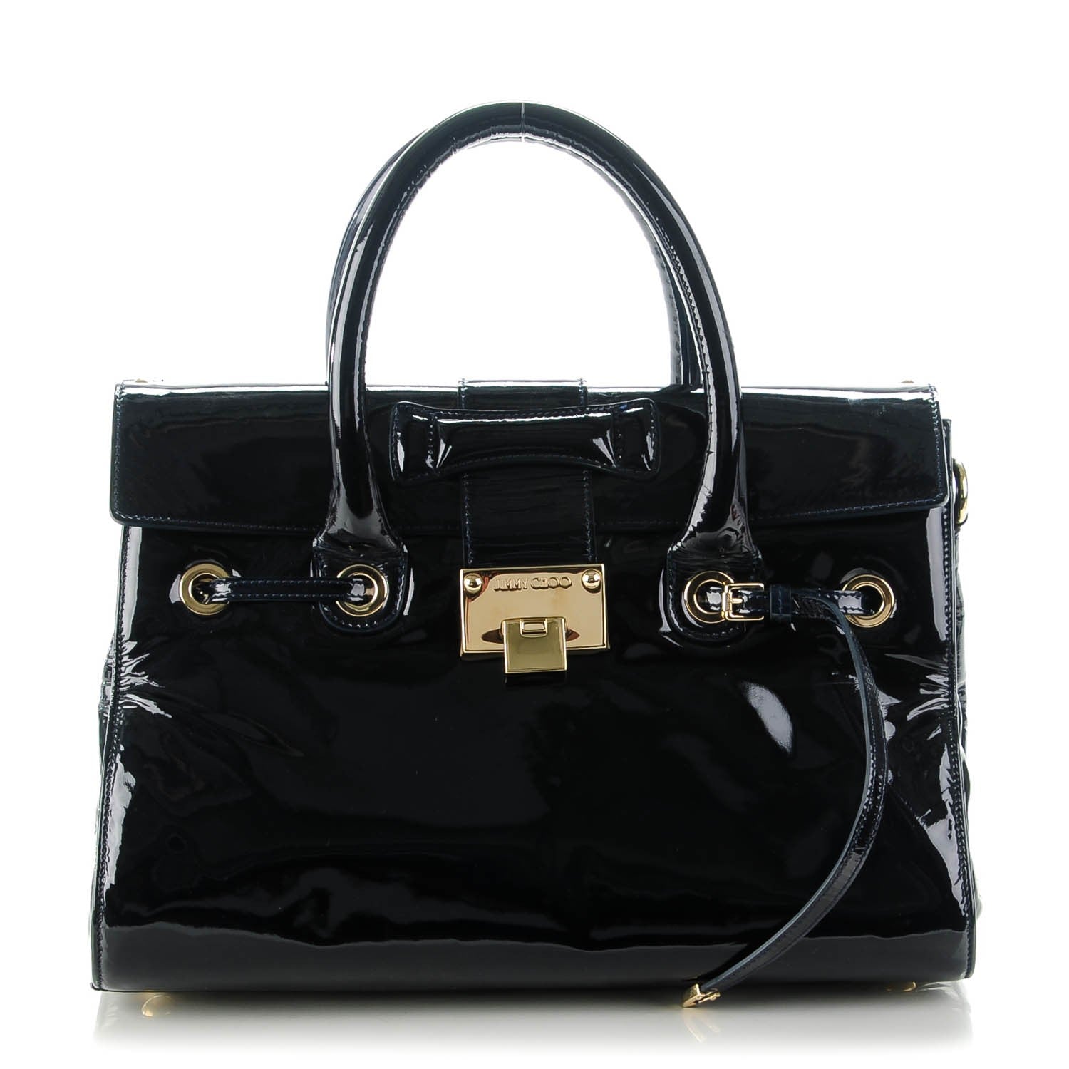 Jimmy Choo Patent Large Rosalie Satchel Navy 1 of 7