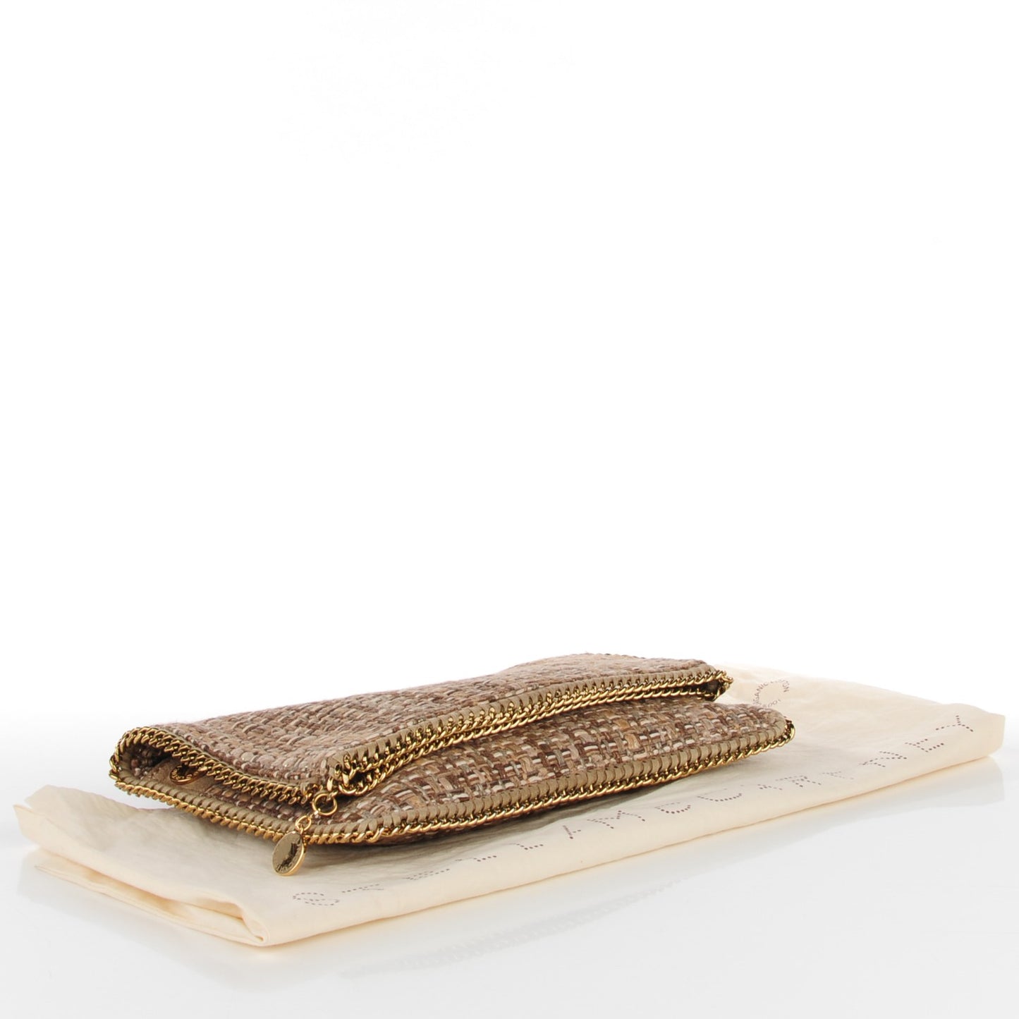 Woven Boucle Fold Over Falabella Clutch White Sand