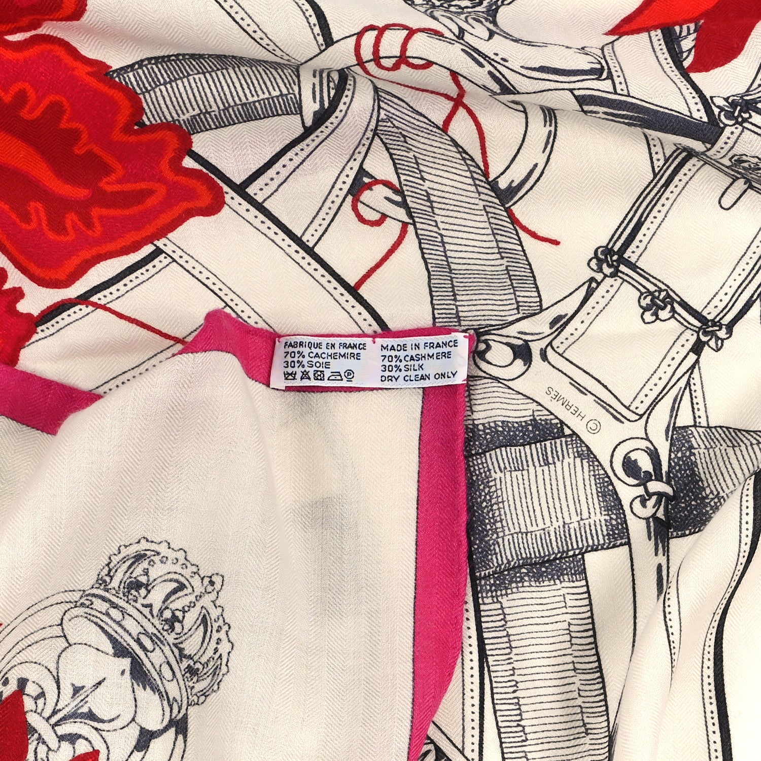 Hermes Cashmere Silk Cavalcadour Shawl 140 White Rouge Fuchsia 4 of 4