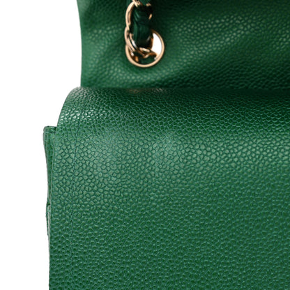 Chanel Metallic Caviar Quilted Jumbo Double Flap Green 13 of 14