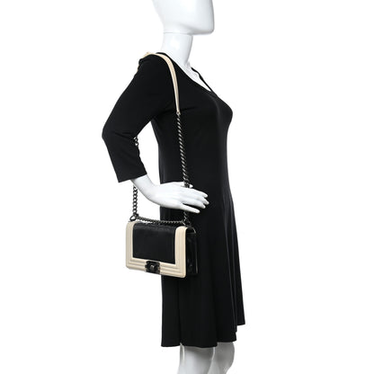 Chanel Glazed Calfskin Medium Boy Flap Black White 2 of 10