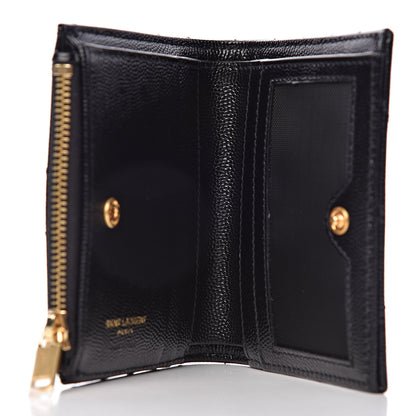 Saint Laurent Grain De Poudre Matelasse Chevron Monogram Zipped Card Case Black 5 of 8