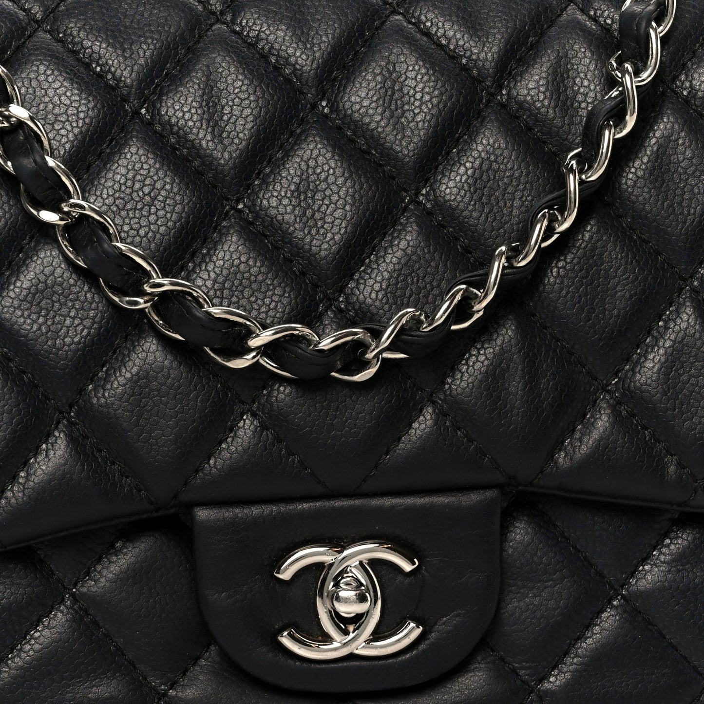 Washed Caviar Quilted Jumbo Single Flap Black
