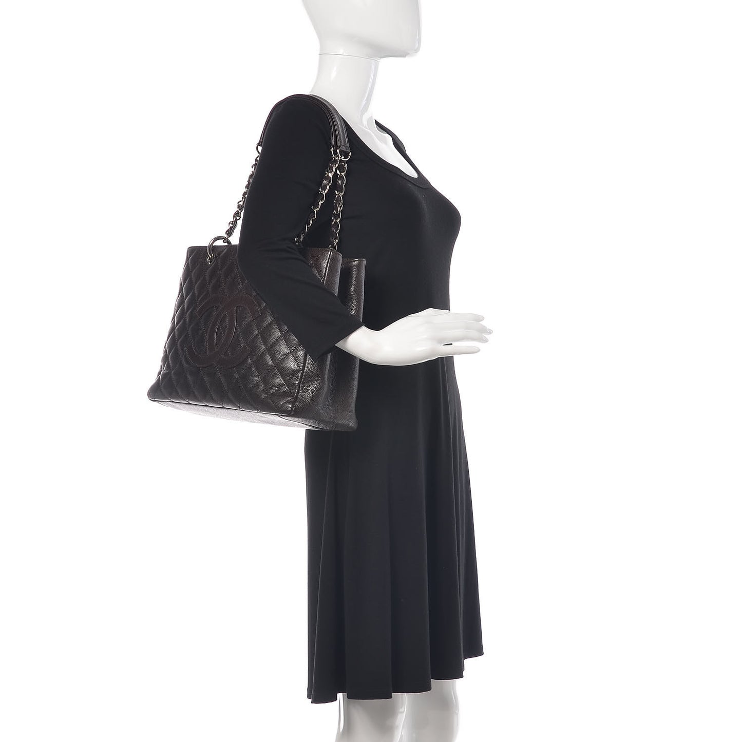 Caviar Quilted Grand Shopping Tote GST Dark Brown