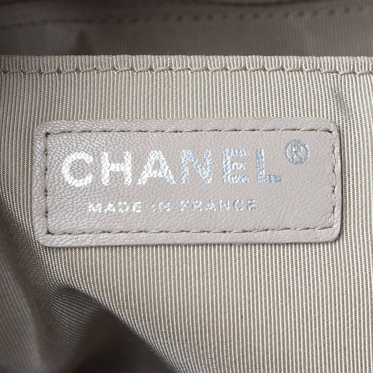 Deerskin Chevron Small CC Chain Bucket Bag Beige