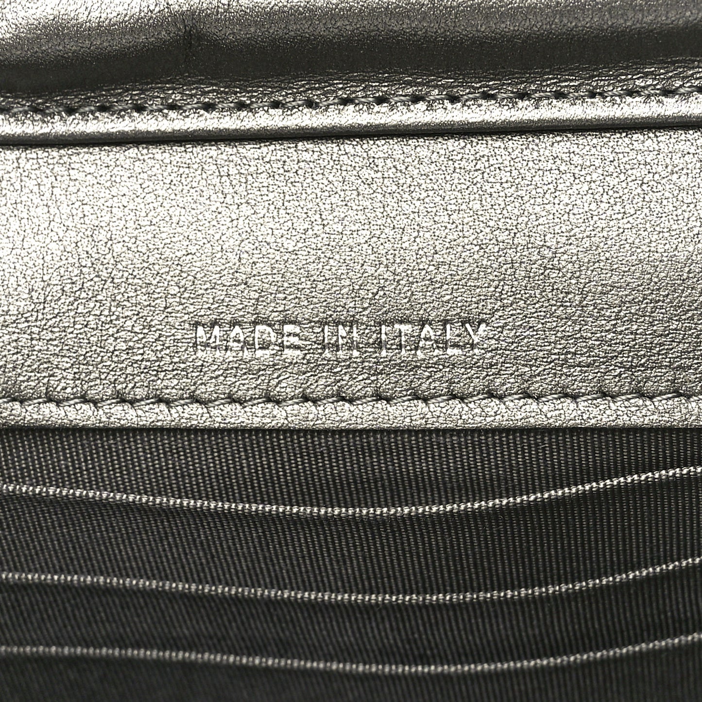 Metallic Calfskin Quilted Flap Clutch With Chain Ruthenium