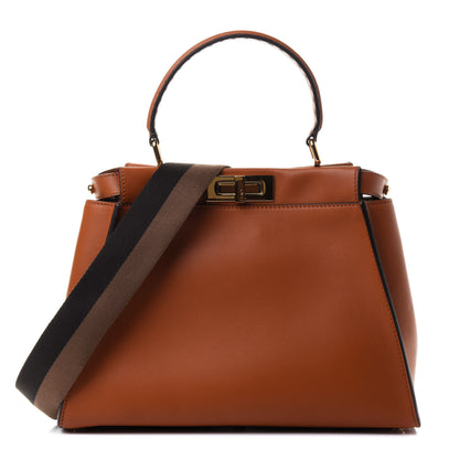 Fendi Vitello Seta Canvas FF Embroidered Medium Peekaboo Iconic Satchel Brandy Amazzonia 1 of 4