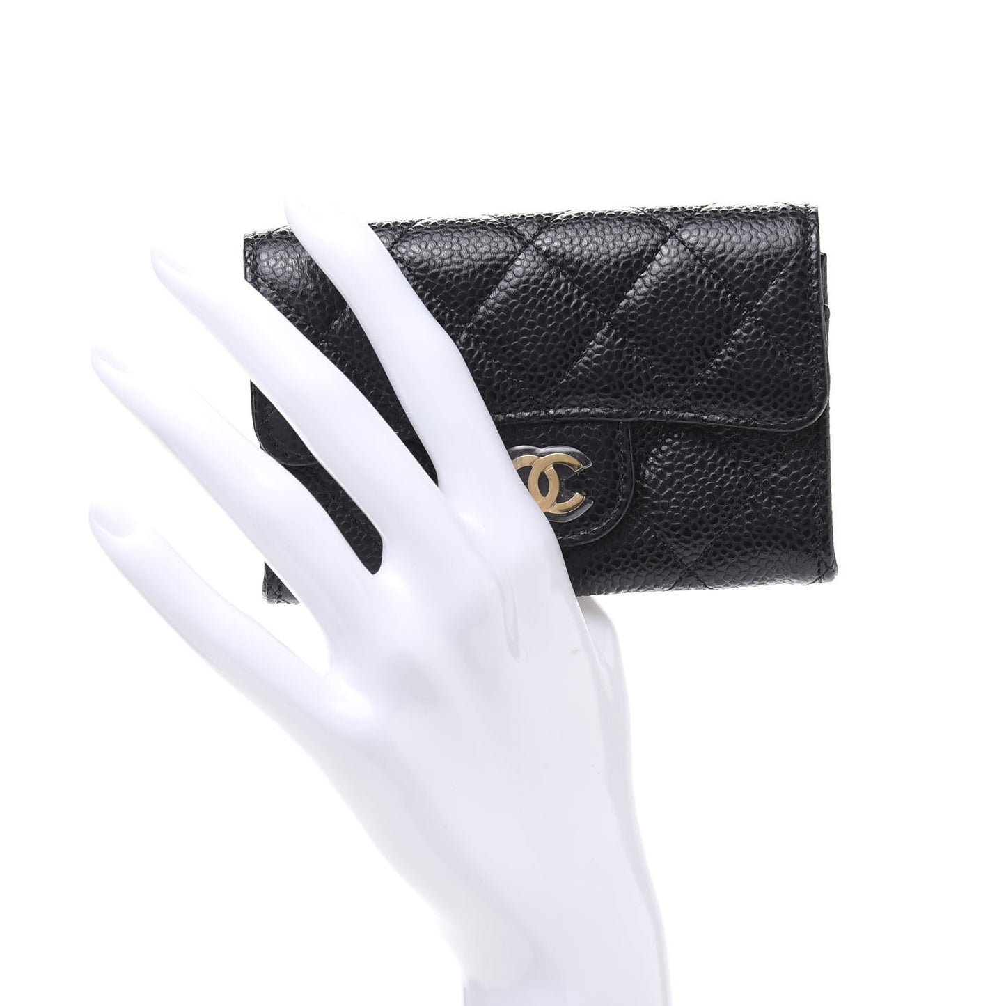 Caviar Quilted Flap Card Holder Wallet Black