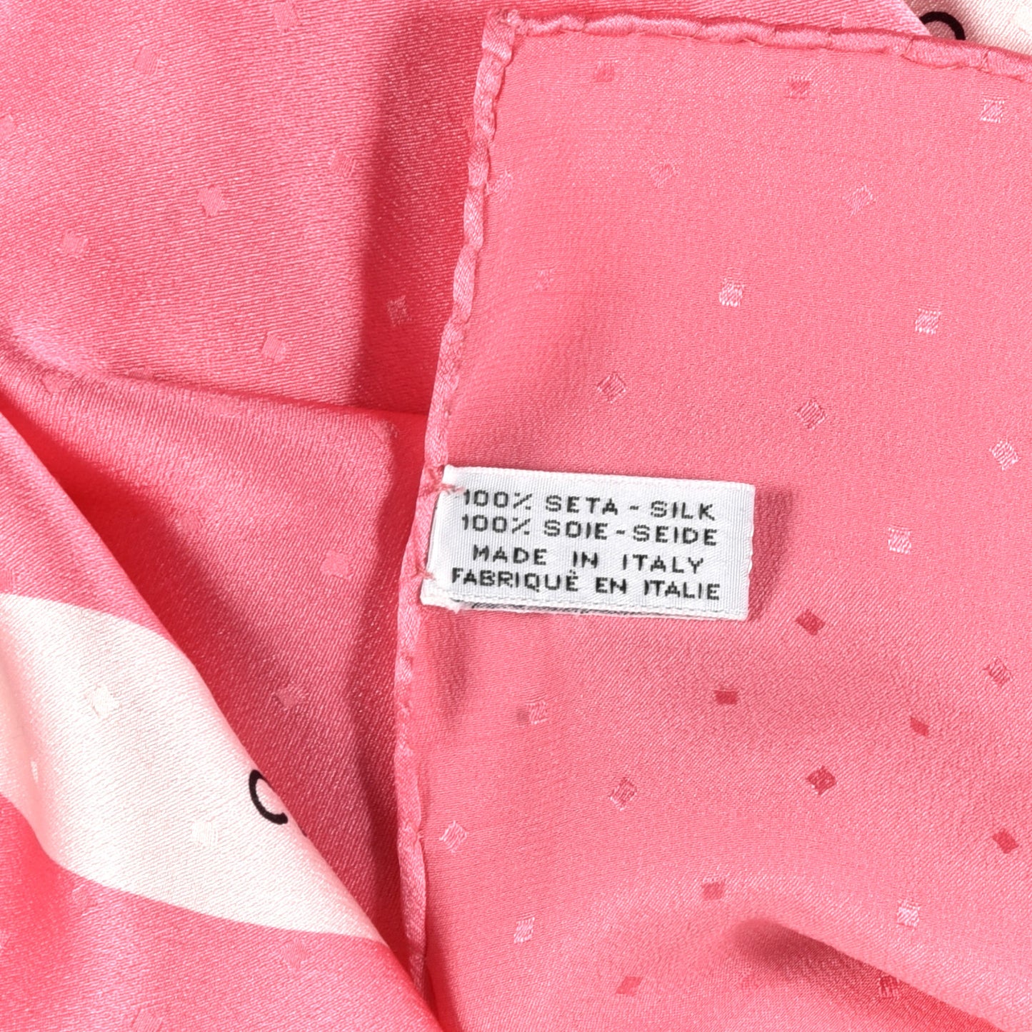 Silk Logo Ribbon Square Scarf Pink White