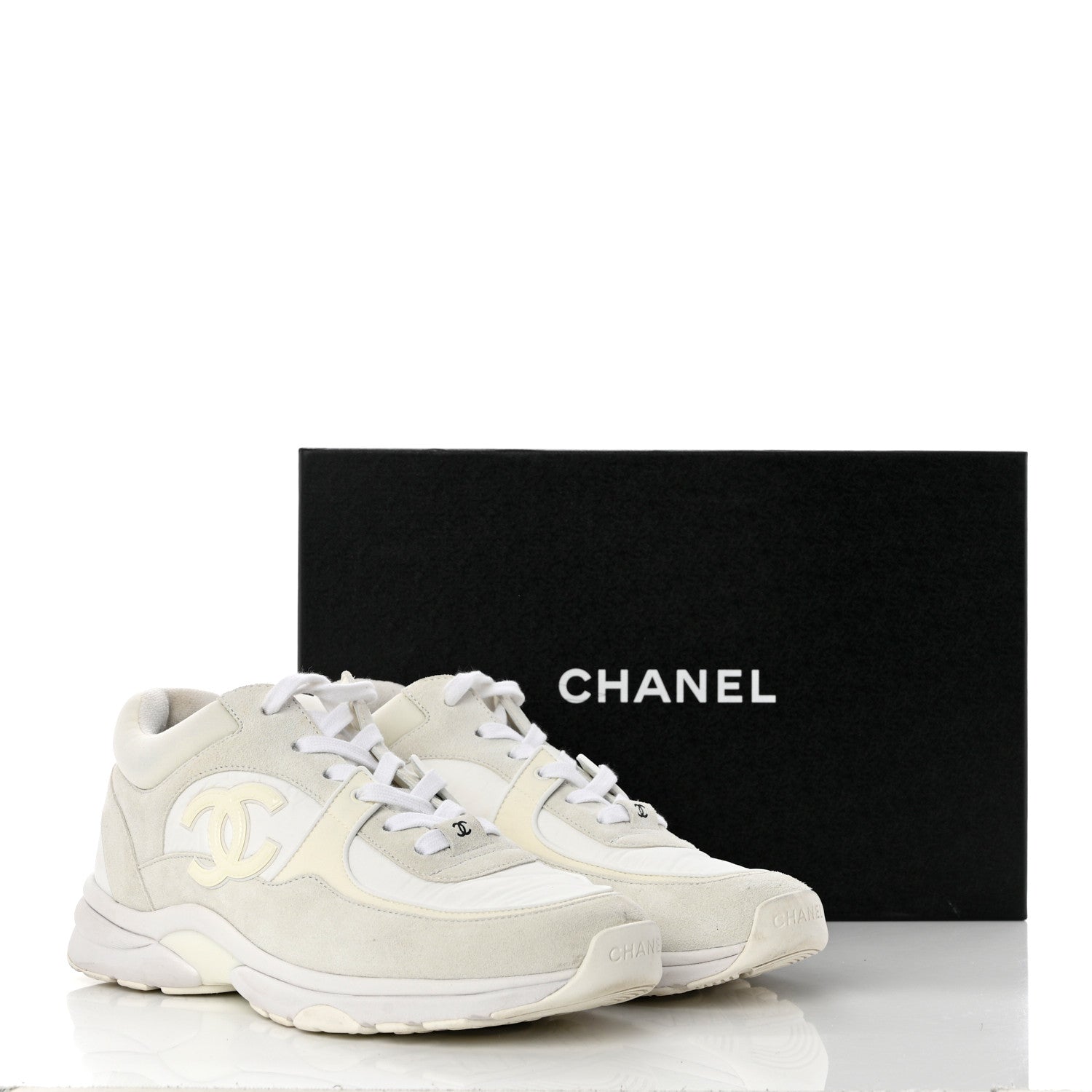 Chanel Suede Calfskin Fabric CC Sneakers 39.5 White 8 of 8
