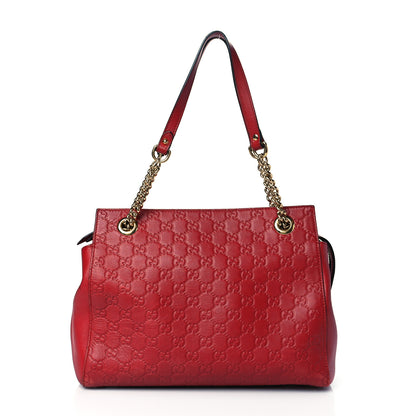 Gucci Guccissima Signature Medium Shoulder Tote Bag Red 1 of 15