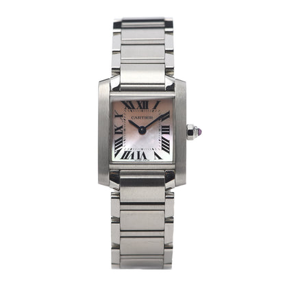 Cartier Stainless Steel Pink Mother of Pearl 20mm Tank Francaise Quartz Watch 1 of 7