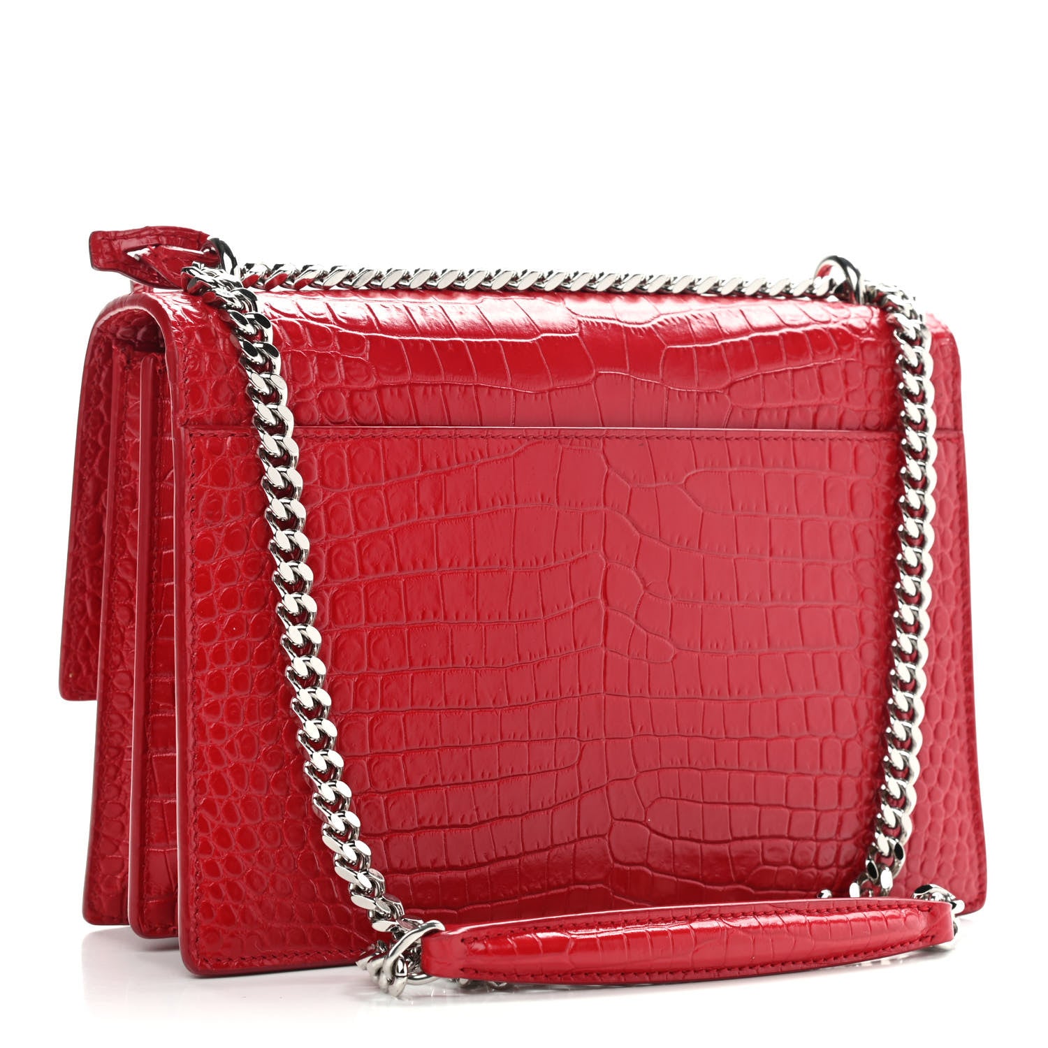 Saint Laurent Calfskin Crocodile Embossed Medium Monogram Sunset Rouge Eros 3 of 12