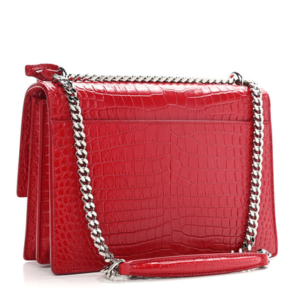 Saint Laurent Calfskin Crocodile Embossed Medium Monogram Sunset Rouge Eros 3 of 12