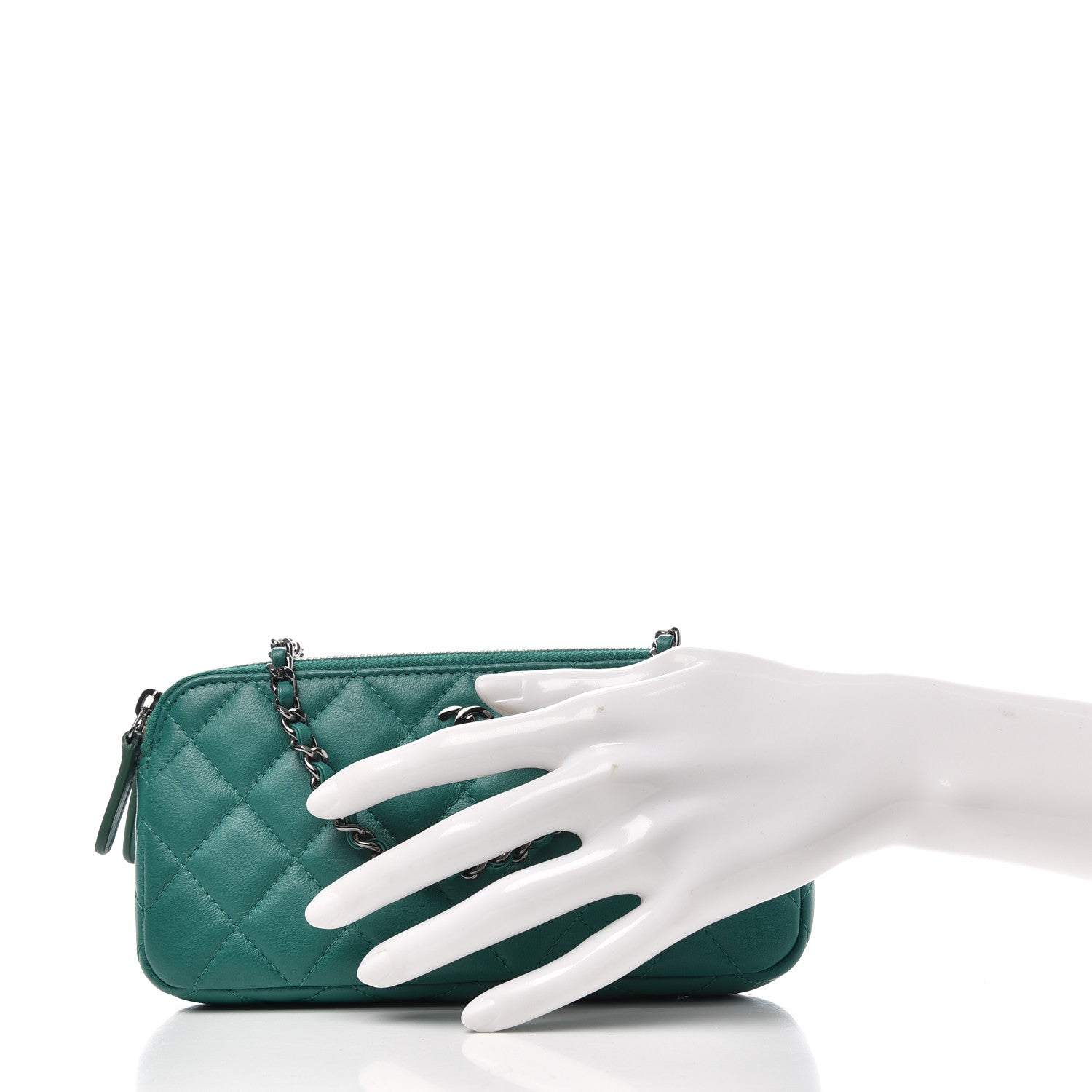 Chanel Lambskin Quilted Small Clutch With Chain Green 2 of 10