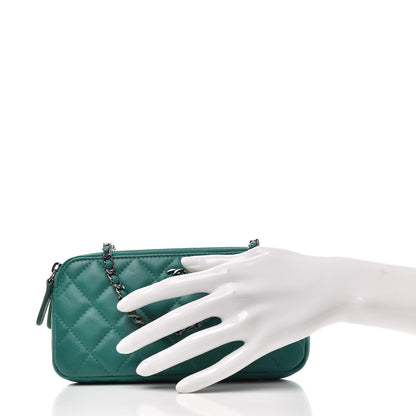 Chanel Lambskin Quilted Small Clutch With Chain Green 2 of 10