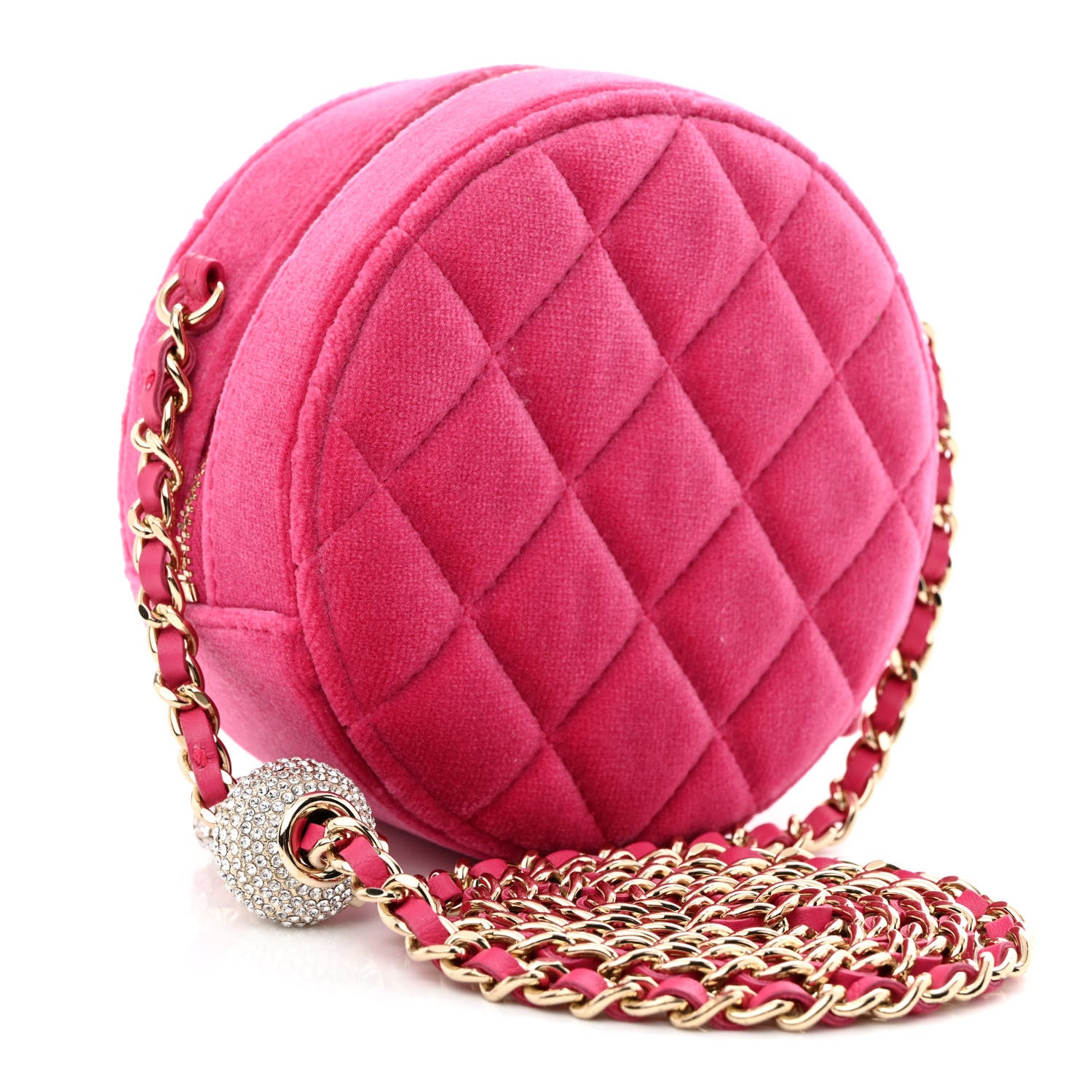 Chanel Velvet Round Quilted Pearl Crush Clutch With Chain Pink 3 of 11
