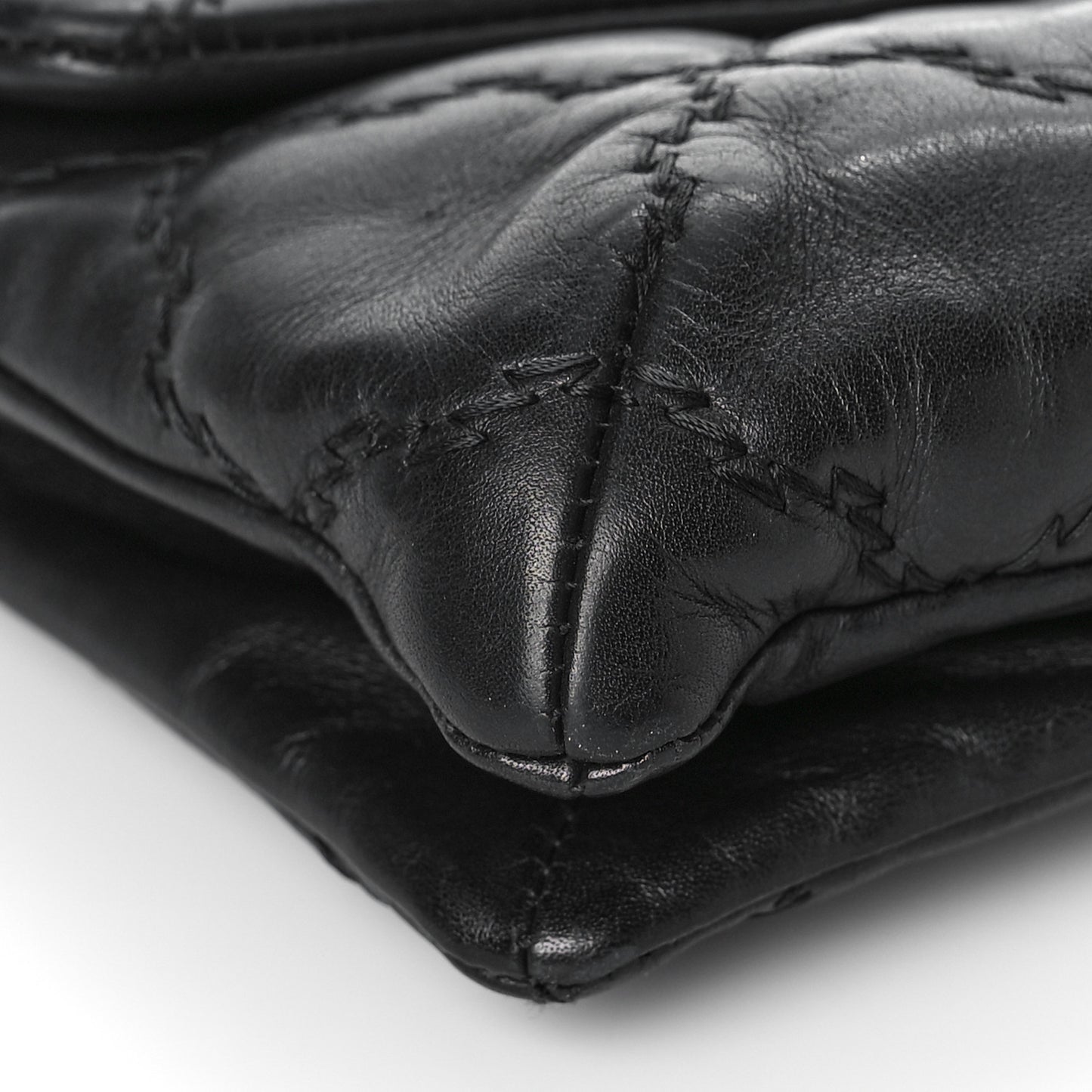 Calfskin Quilted Double Stitch Hamptons Clutch with Chain Black