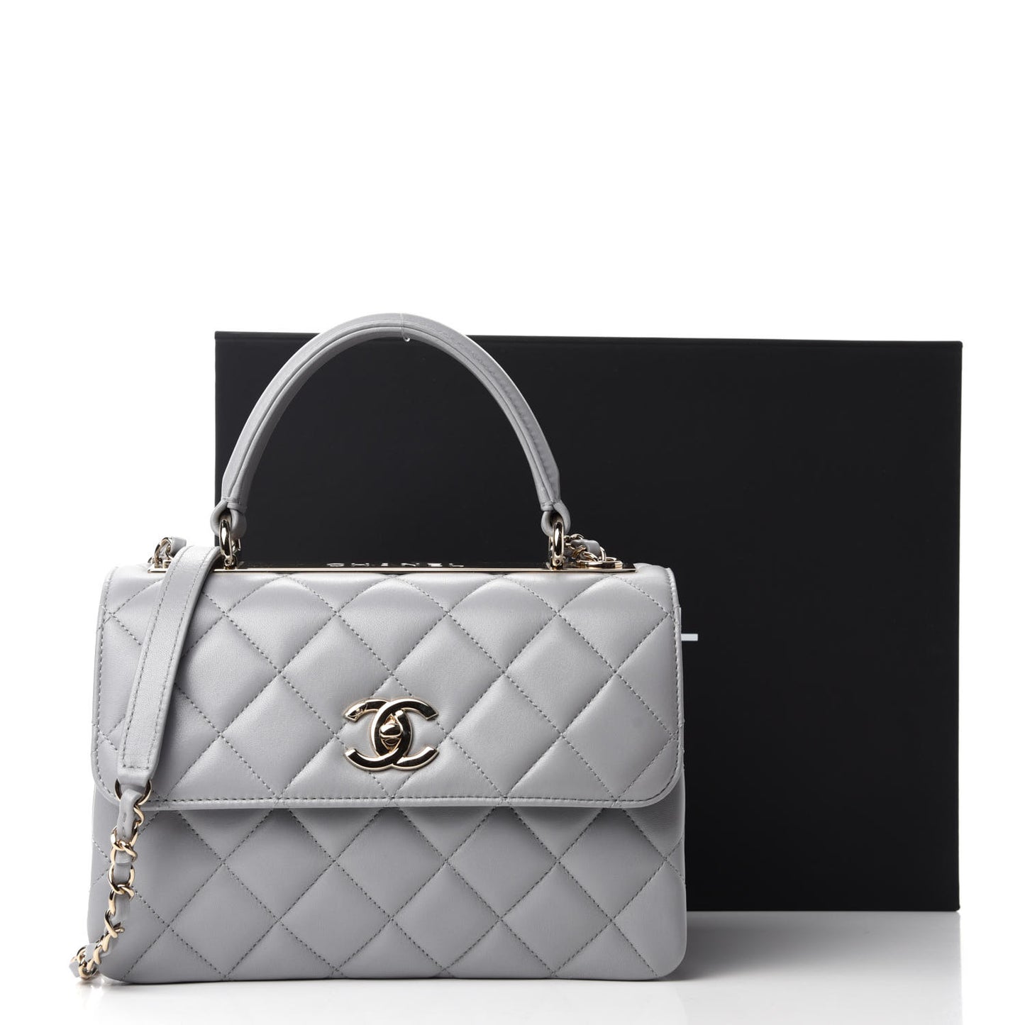 Lambskin Quilted Small Trendy CC Flap Dual Handle Bag Grey