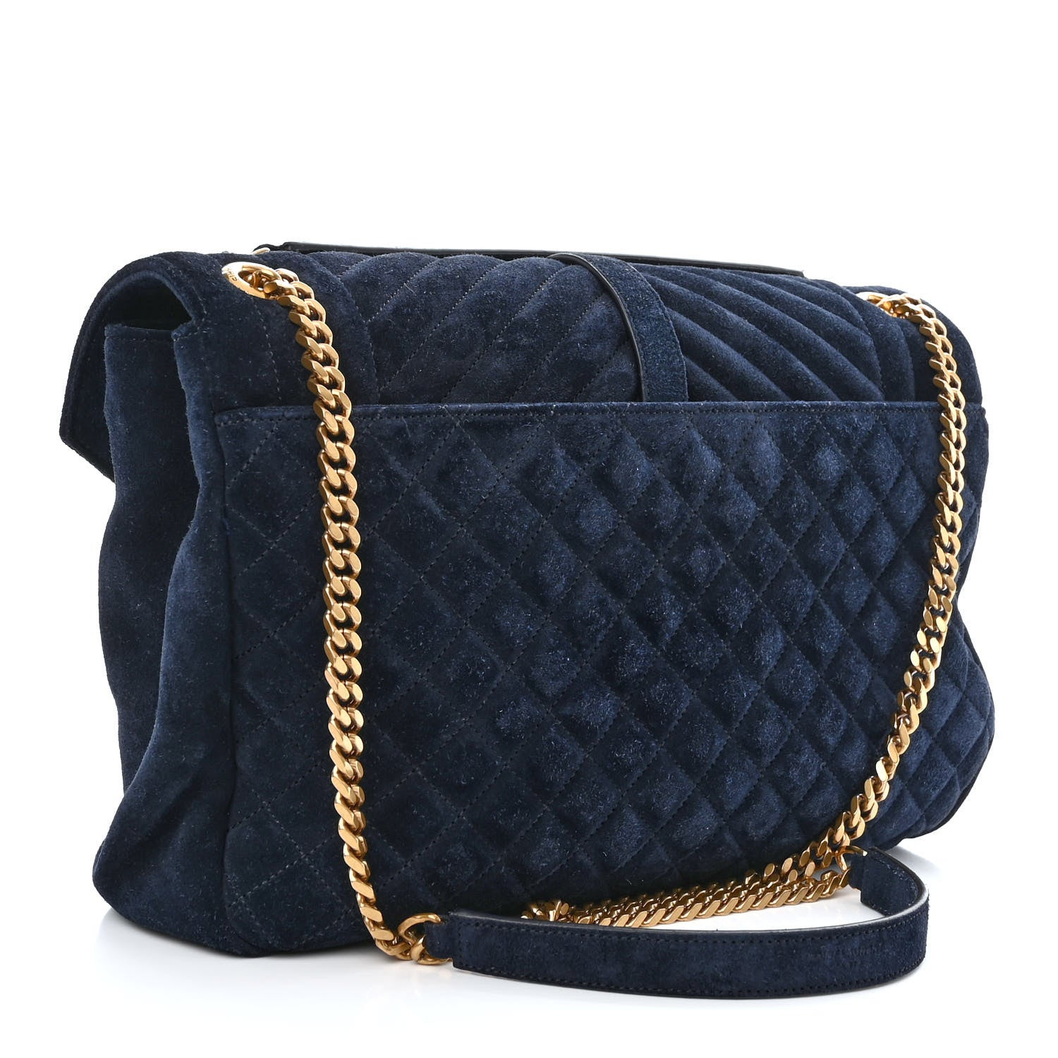 Saint Laurent Suede Mixed Matelasse Triquilt Large Monogram Envelope Satchel Navy Blue 3 of 11
