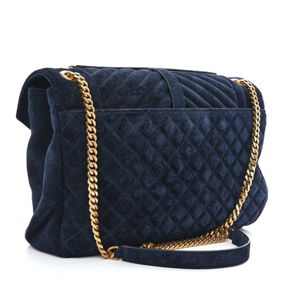 Saint Laurent Suede Mixed Matelasse Triquilt Large Monogram Envelope Satchel Navy Blue 3 of 11