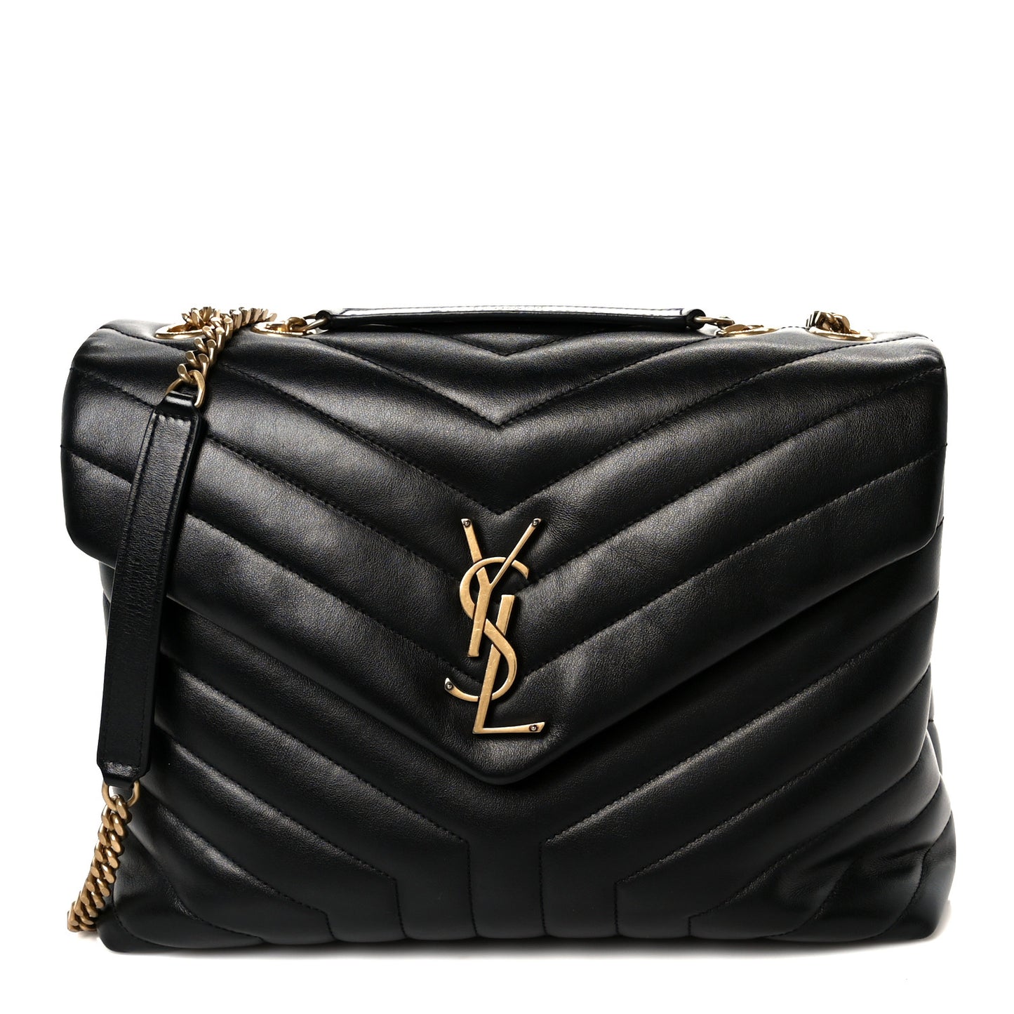 Calfskin Y Quilted Monogram Medium Loulou Chain Satchel Black