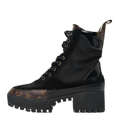 Louis Vuitton Suede Calfskin Monogram Laureate Platform Desert Boots 39 Black 1 of 7