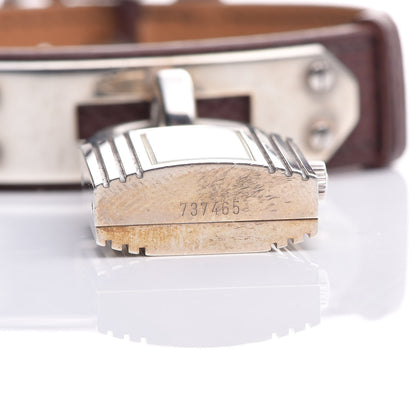 Hermes Sterling Silver Courchevel 20mm Kelly Cadena Quartz Watch Chocolate 8 of 12